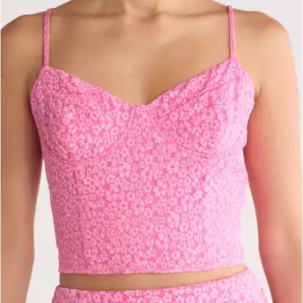 Lush Pink Floral Corset Top NWT
